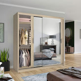 Chicago Oak Wardrobe with Sliding & Mirror Doors - Fast UK Delivery